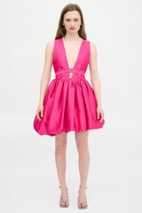Kika Vargas Taffeta Hilma Plunge Dress