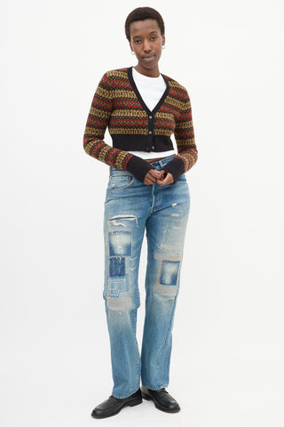 Black & Multicolour Knit Cropped Cardigan