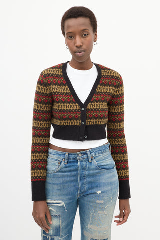 Black & Multicolour Knit Cropped Cardigan