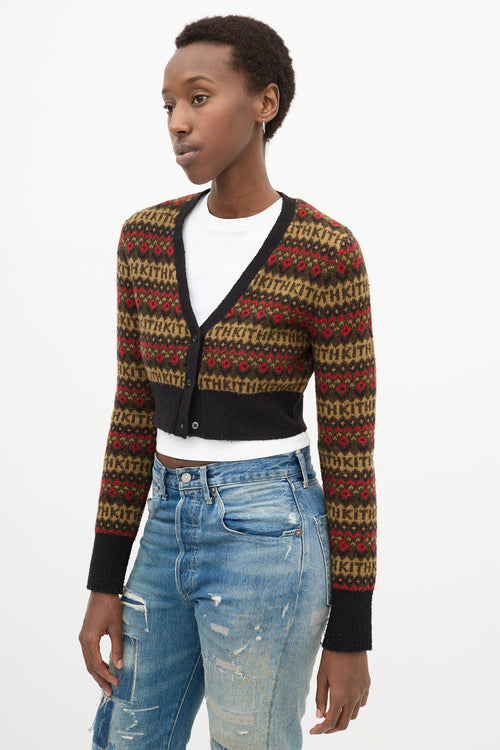 Black & Multicolour Knit Cropped Cardigan