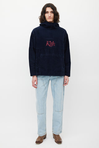 Kith Navy & Burgundy Corduroy Logo Hoodie