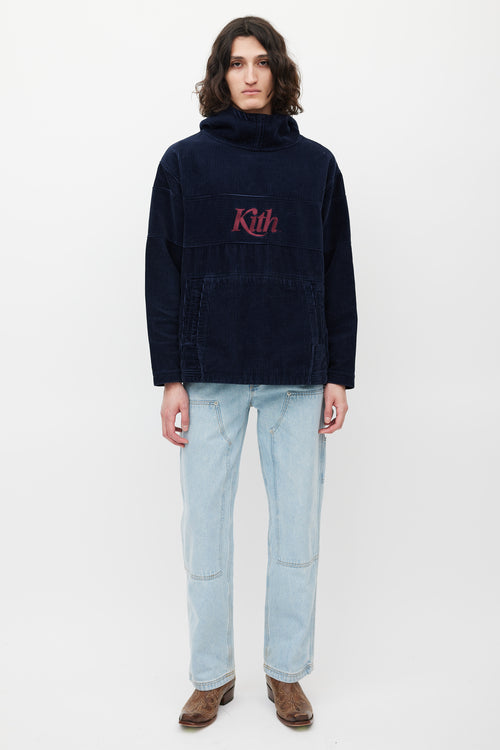 Kith Navy & Burgundy Corduroy Logo Hoodie