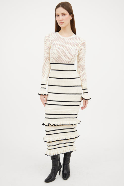 Kivari Cream & Black Knit Striped Dress