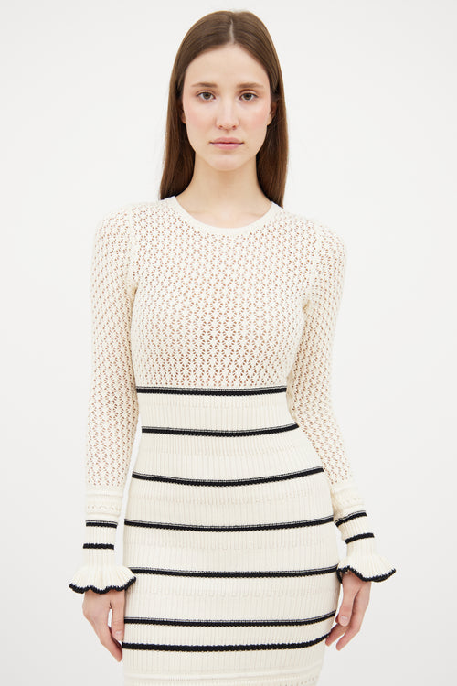 Kivari Cream & Black Knit Striped Dress