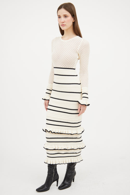 Kivari Cream & Black Knit Striped Dress