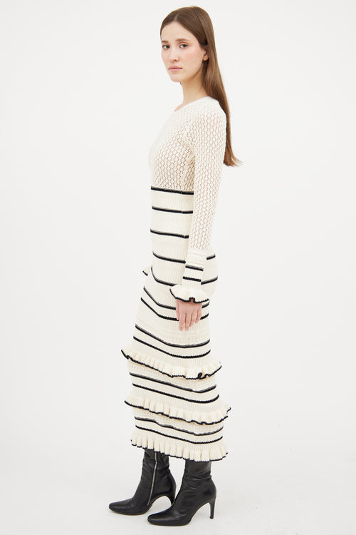 Kivari Cream & Black Knit Striped Dress