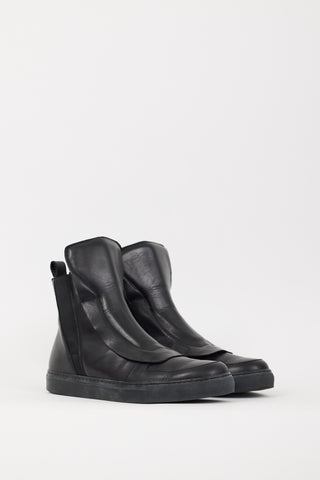 Kris Van Assche Black Leather Panelled High Top Sneaker