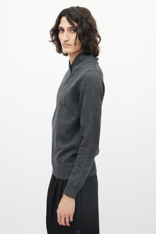 Kriss Van Assche Grey Knit Ribbed Mockneck Sweater