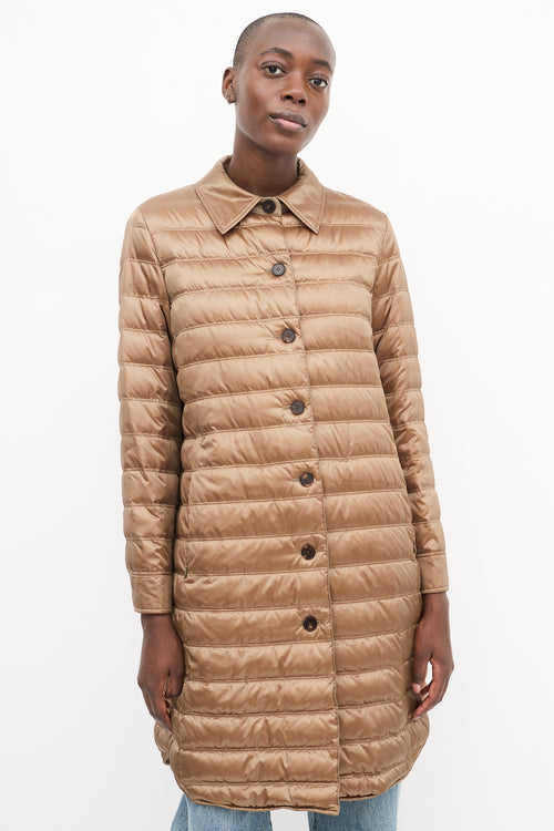 Lafayette 148 Brown Down Puffer Belted Coat