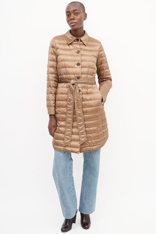 Lafayette 148 Brown Down Puffer Belted Coat