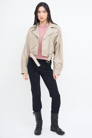 LAMARQUE Beige Leather Moto Dylan Jacket