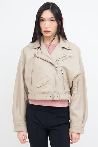 LAMARQUE Beige Leather Moto Dylan Jacket