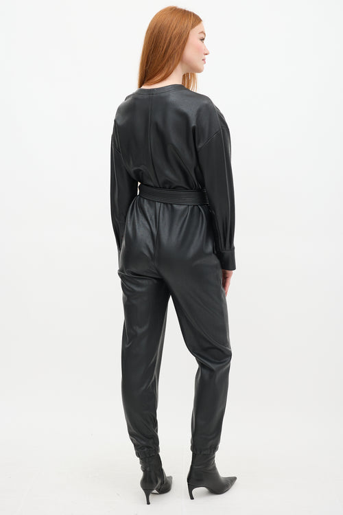 LAPOINTE Black Faux Leather Belted Jumpsuit