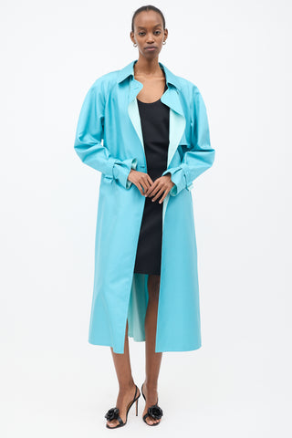 LAPOINTE Light Blue Silk Belted Trench Coat