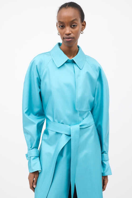 LAPOINTE Light Blue Silk Belted Trench Coat