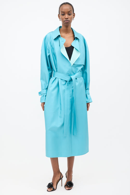 LAPOINTE Light Blue Silk Belted Trench Coat