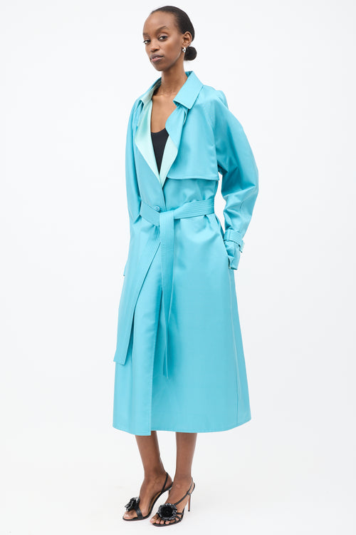 LAPOINTE Light Blue Silk Belted Trench Coat