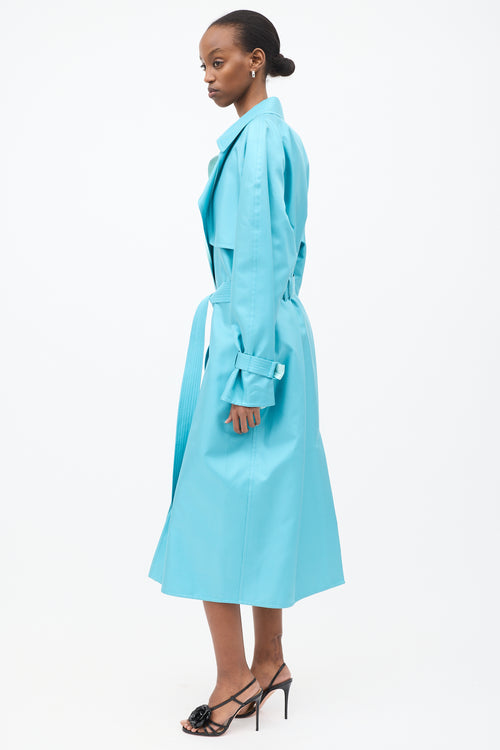 LAPOINTE Light Blue Silk Belted Trench Coat