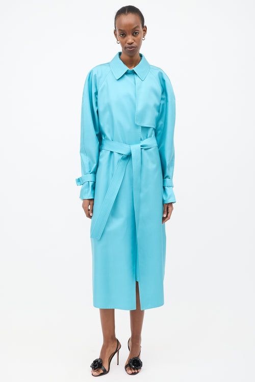 LAPOINTE Light Blue Silk Belted Trench Coat