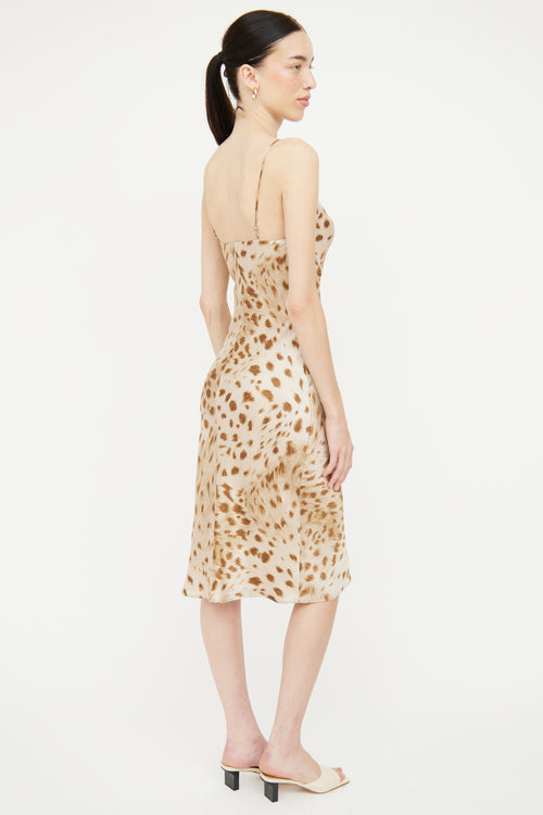 L'agence Beige & Brown Pattern Silk Dress