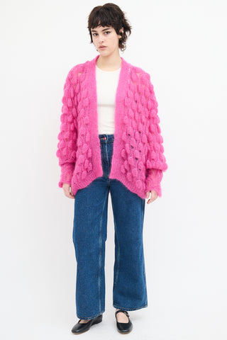 Letanne Fuchsia Mohair & Silk Bubble Knit Cardigan