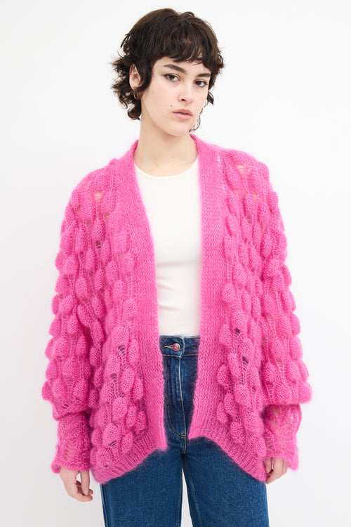 Letanne Fuchsia Mohair & Silk Bubble Knit Cardigan