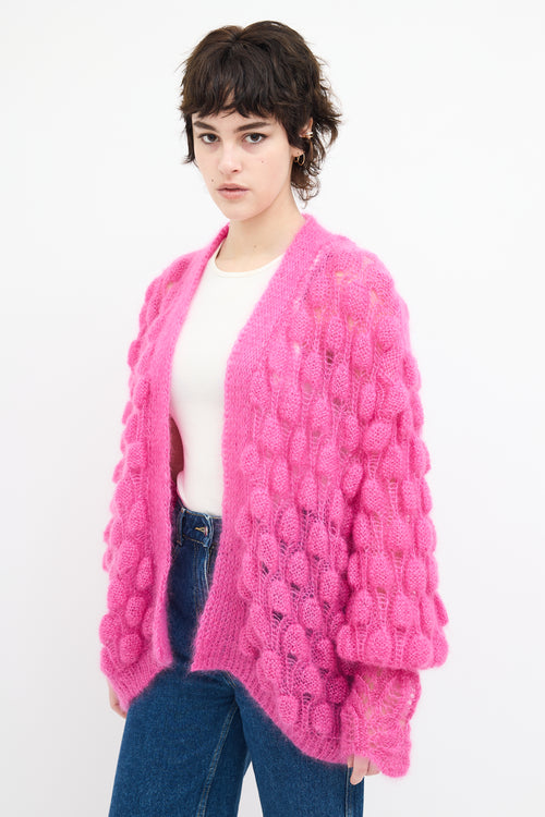 Letanne Fuchsia Mohair & Silk Bubble Knit Cardigan