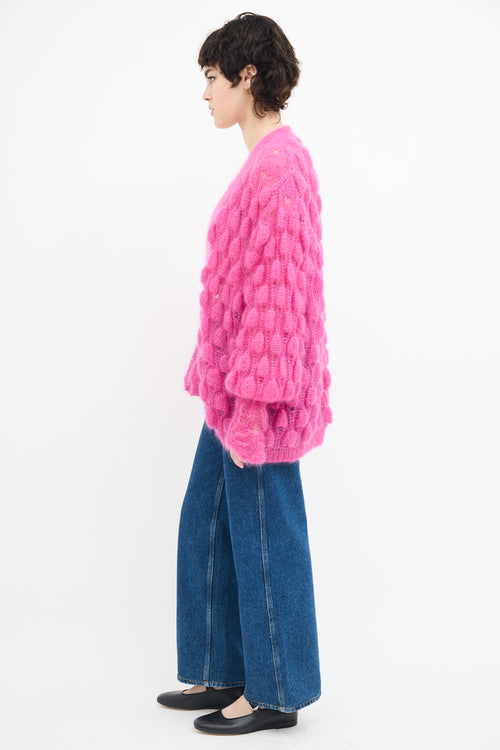 Letanne Fuchsia Mohair & Silk Bubble Knit Cardigan