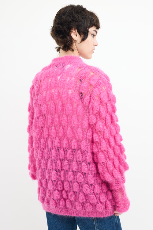 Letanne Fuchsia Mohair & Silk Bubble Knit Cardigan