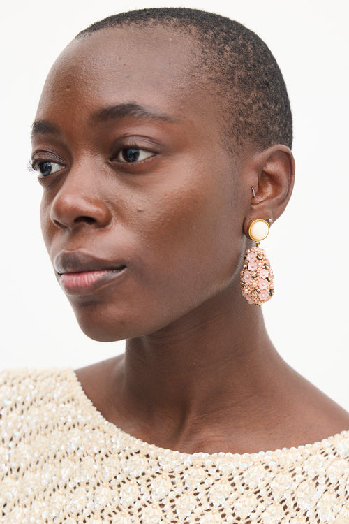 Lizzie Fortunato Pink & White Beaded Floral Drop Earrings