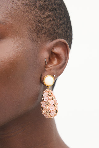 Lizzie Fortunato Pink & White Beaded Floral Drop Earrings