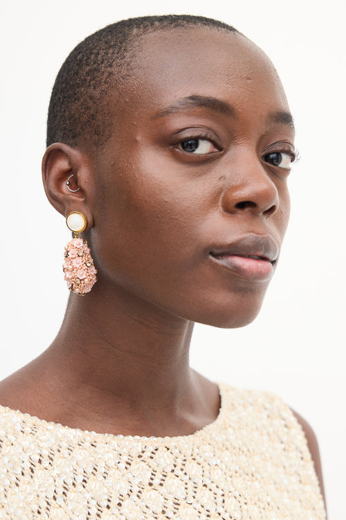 Lizzie Fortunato Pink & White Beaded Floral Drop Earrings