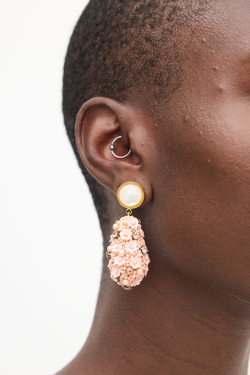 Lizzie Fortunato Pink & White Beaded Floral Drop Earrings