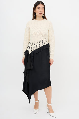 Loewe Cable Knit & Satin Asymmetrical Dress