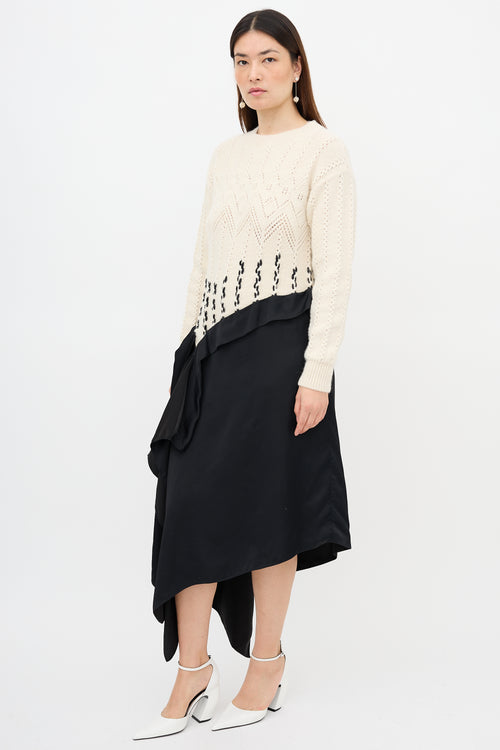 Loewe Cable Knit & Satin Asymmetrical Dress