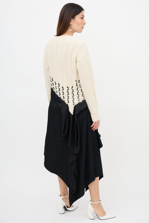 Loewe Cable Knit & Satin Asymmetrical Dress
