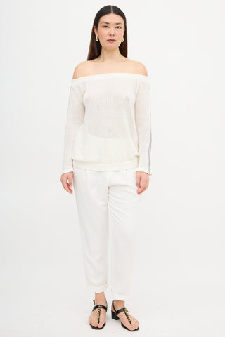 Brunello Cucinelli Linen Monili Off Shoulder Sweater