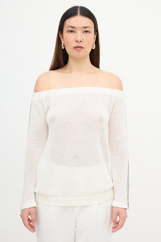 Brunello Cucinelli Linen Monili Off Shoulder Sweater