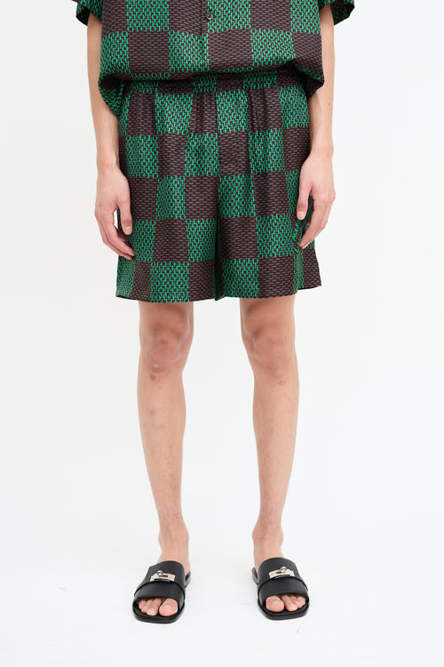 Louis Vuitton SS 2024 Brown & Green Silk Checked Shorts