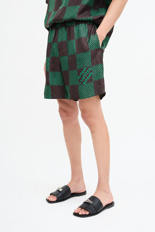 Louis Vuitton SS 2024 Brown & Green Silk Checked Shorts