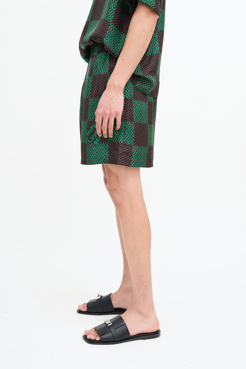 Louis Vuitton SS 2024 Brown & Green Silk Checked Shorts