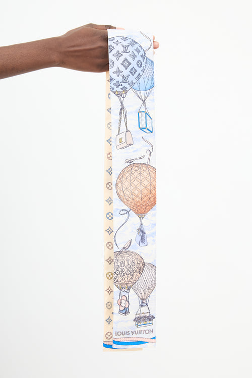 Louis Vuitton Light Blue & Multi Silk Up And Away Bandeau Scarf