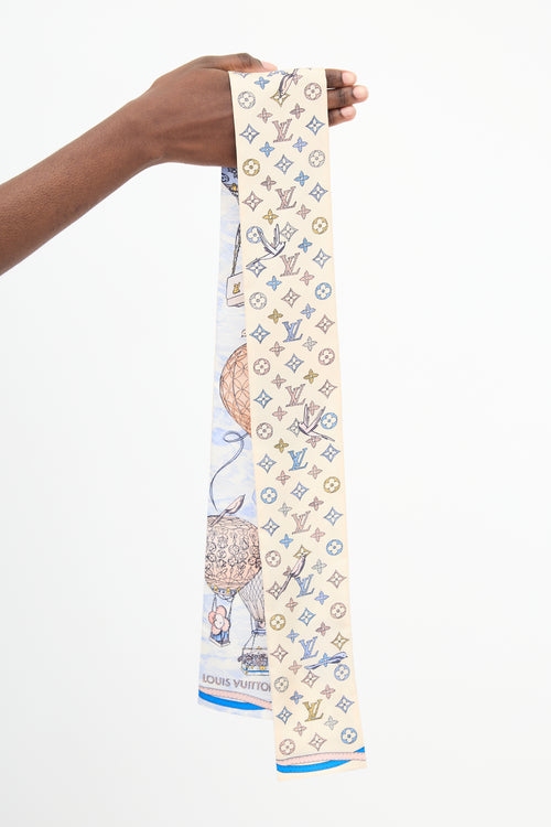 Louis Vuitton Light Blue & Multi Silk Up And Away Bandeau Scarf