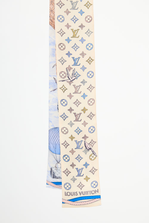 Louis Vuitton Light Blue & Multi Silk Up And Away Bandeau Scarf