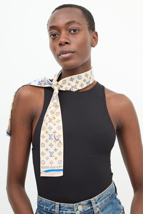 Louis Vuitton Light Blue & Multi Silk Up And Away Bandeau Scarf