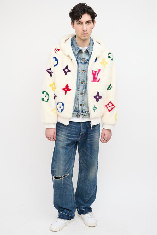 Louis Vuitton White & Multi Monogram Fur Jacket