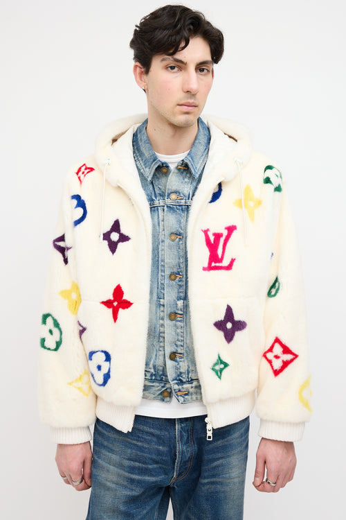 Louis Vuitton White & Multi Monogram Fur Jacket