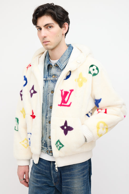 Louis Vuitton White & Multi Monogram Fur Jacket