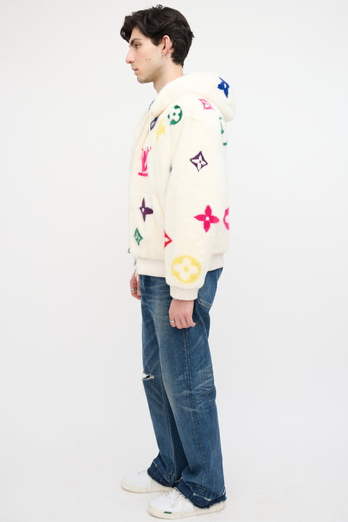 Louis Vuitton White & Multi Monogram Fur Jacket