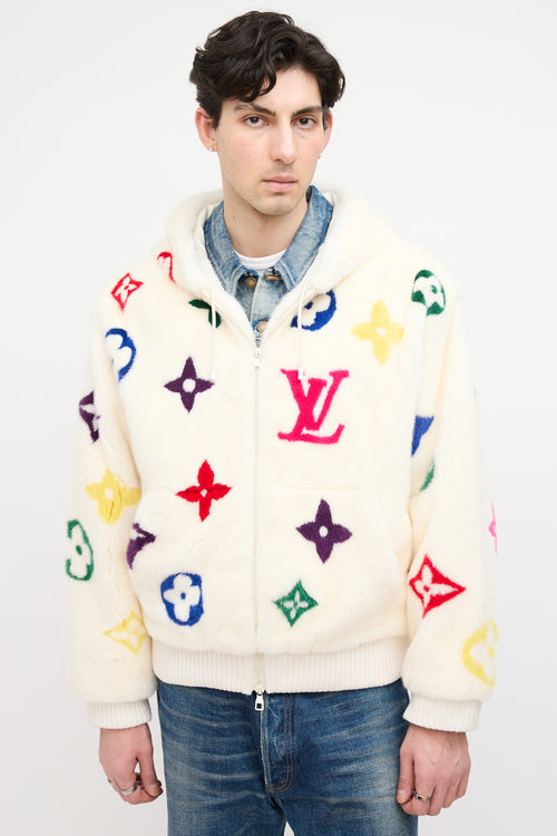Louis Vuitton White & Multi Monogram Fur Jacket